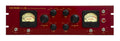 Front panel of a red D.W. FEARN VT-2 vacuum tube microphone preamplifier with meters, knobs, and toggle switches.