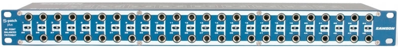 Blue Samson S-patch plus 48-point balanced patchbay with 1/4 inch TRS jacks in a rackmount chassis.