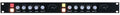 Front panel of a dual-channel audio compressor with knobs, buttons, and a needle meter, in black metal housing.