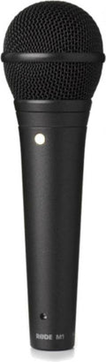 Black handheld microphone with mesh grille and RODE M1 marking on the handle.
