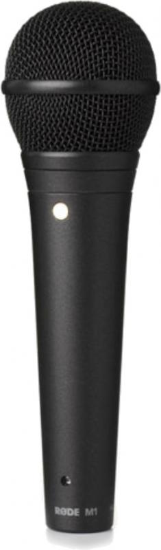Black handheld microphone with mesh grille and RODE M1 marking on the handle.