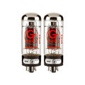 Pair of Groove Tubes GT-6L6 vacuum tubes with red logo and black bases showing labels.