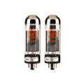 Two clear glass vacuum tubes with black bases and orange GT Groove Tubes branding standing side by side.
