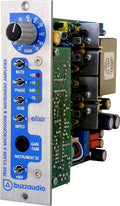 Buzz Audio Elixir front panel preamp with gain knob, toggle switches, and 1/4 inch instrument DI jack visible.