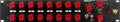 Front panel of an audio mixer with multiple red knobs, a 1/4 inch jack, a toggle switch, and LED level indicators.