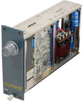Open electronic module with circuit board, components, and rotary knob mounted on front panel labeled Brent Averill Enterprises 1272