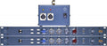 Two blue rackmount preamplifier units with knobs plus a blue power supply box with connectors and indicator lights.
