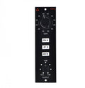 Front panel of a black audio device with gain knob, three push buttons, and output control knob.