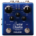 Blue guitar pedal with knobs, toggle switches, and footswitches labeled Solid Studio by NUX.