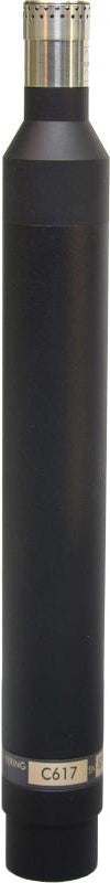 Black cylindrical microphone with silver top and label marked C617.
