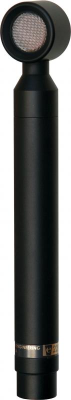 Black cylindrical microphone with a mesh grille on top and gold label near the base.