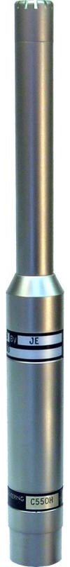 Silver cylindrical microphone with labels including JE and C550H.