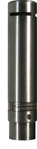 Close-up view of a cylindrical silver metal microphone with a black slot and an XLR connector