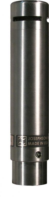 Close-up view of a cylindrical silver metal microphone with a black slot and an XLR connector