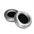 Pair of gray velvet ear pads with black centers for headphones