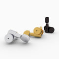 Three individual closed-gear guitar tuners in silver, gold, and black finishes shown on white background.