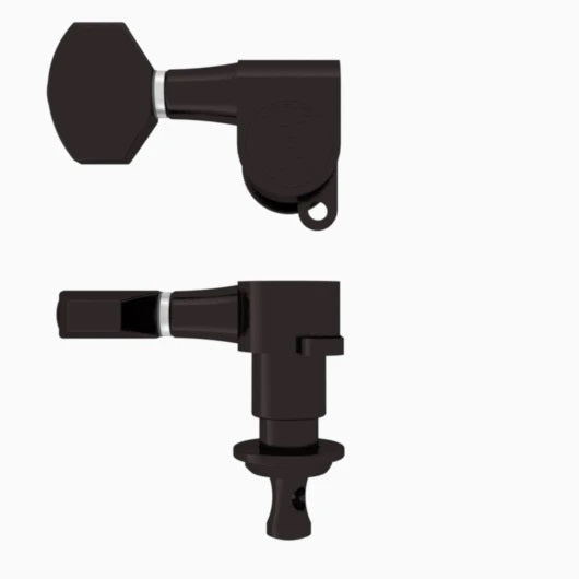 Hipshot 6K1EL0BT Black Closed Grip-Lock Left Handed Guitar Machine Heads Set of 6 Inline