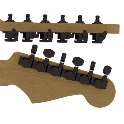 Hipshot 6K1EL0BT Black Closed Grip-Lock Left Handed Guitar Machine Heads Set of 6 Inline