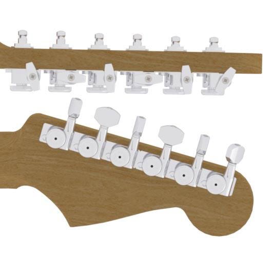 Hipshot 6K1VEL0CT-STAG Chrome Staggered Vintage Grip-Lock Left Handed Guitar Machine Heads Set of 6 Inline