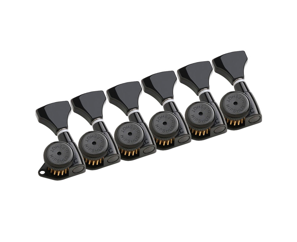 Hipshot 6K1GL0BT-STAG Black Staggered Open Grip-Lock Left Handed Guitar Machine Heads Set of 6 Inline