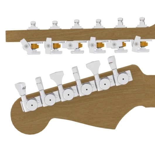 Hipshot 6K1GL0C-STAG Chrome Staggered Open Grip-Lock Guitar Machine Heads Set of 6 Inline