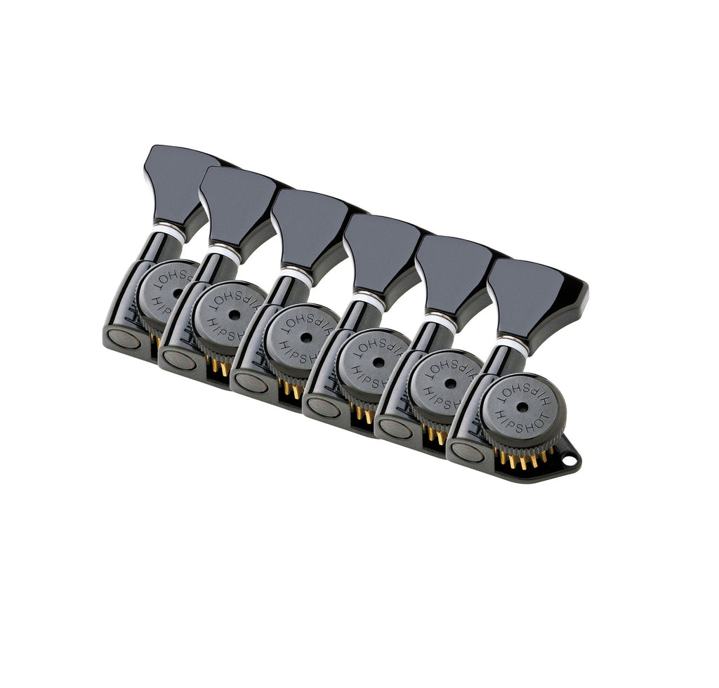 Hipshot 6K1GL0B-STAG Black Staggered Open Grip-Lock Guitar Machine Heads Set of 6 Inline