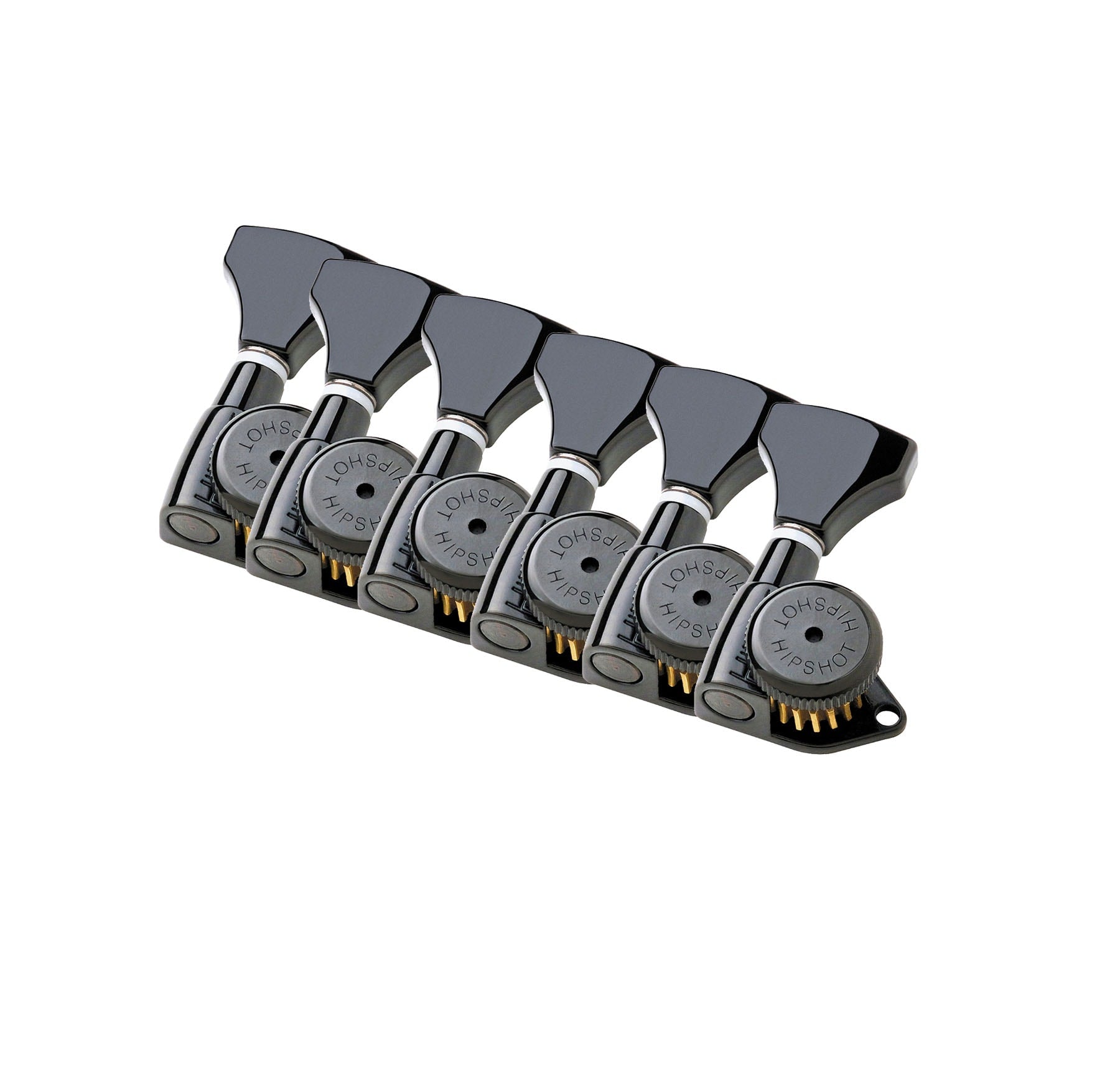 Hipshot 6K1GL0B-STAG Black Staggered Open Grip-Lock Guitar Machine Heads Set of 6 Inline