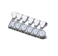 Chrome set of six staggered inline guitar machine heads with visible gear mechanisms and Hipshot branding.