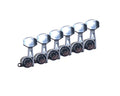 Set of six chrome inline guitar tuning machine heads with Hipshot branding