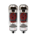 Pair of two JJ 6L6GC vacuum tubes with visible pins and branding in red on glass.