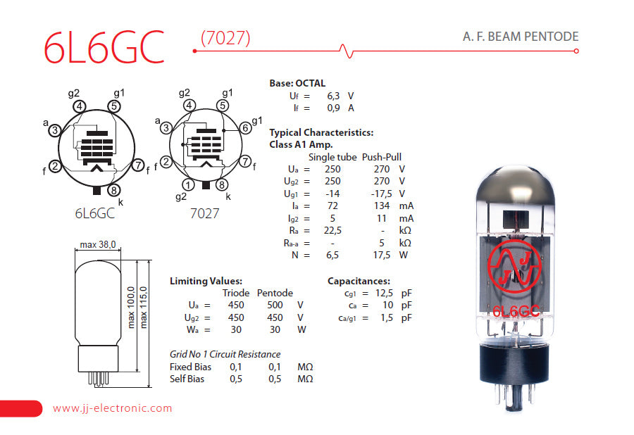 JJ Electronic 6L6GC Poweramp Vacuum Tube