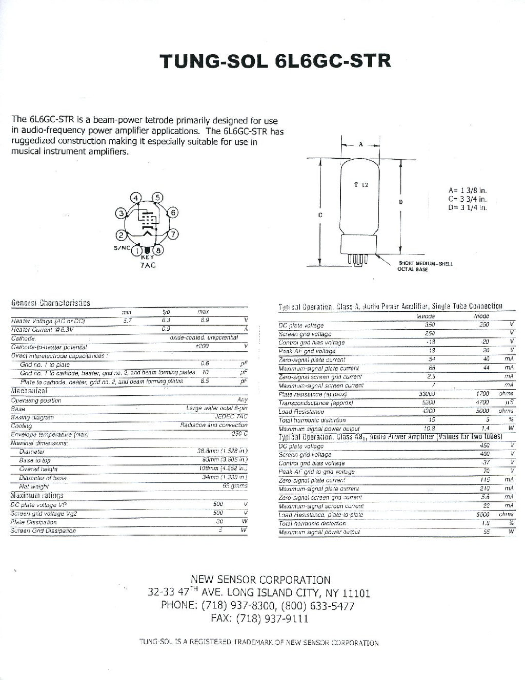 Tung-Sol 6L6 Poweramp Vacuum Tube