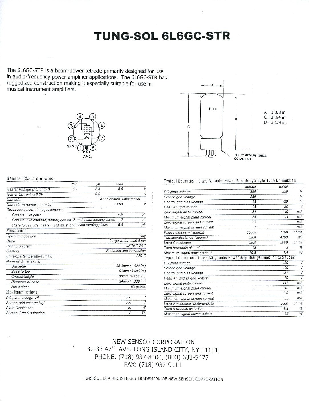 Tung-Sol 6L6 Poweramp Vacuum Tube