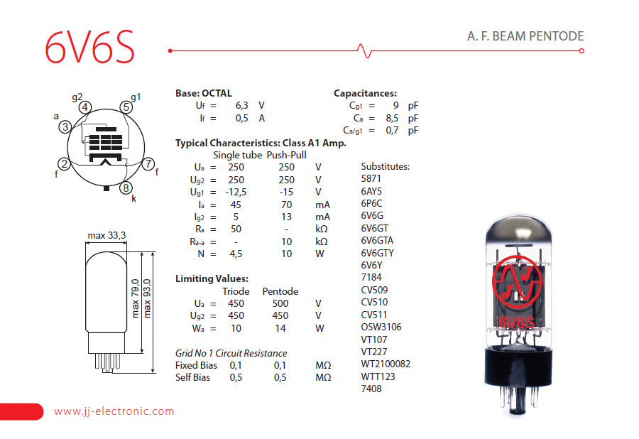 JJ Electronic 6V6 Poweramp Vacuum Tube