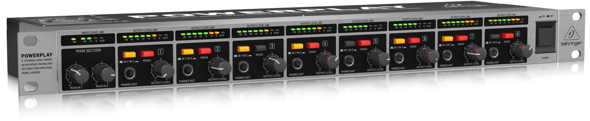 Powerplay HA8000 V2 8-Channel High-Power Headphones Mixing and Distribution Amplifier