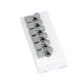 Set of six chrome guitar tuning machines with Fender branding on a white cardboard backing.