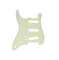Mint green guitar pickguard with multiple cutouts for pickups and controls, shaped for a Stratocaster-style guitar.