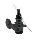 Black guitar tuning machine with one string partially wound around the post shown on a white background.