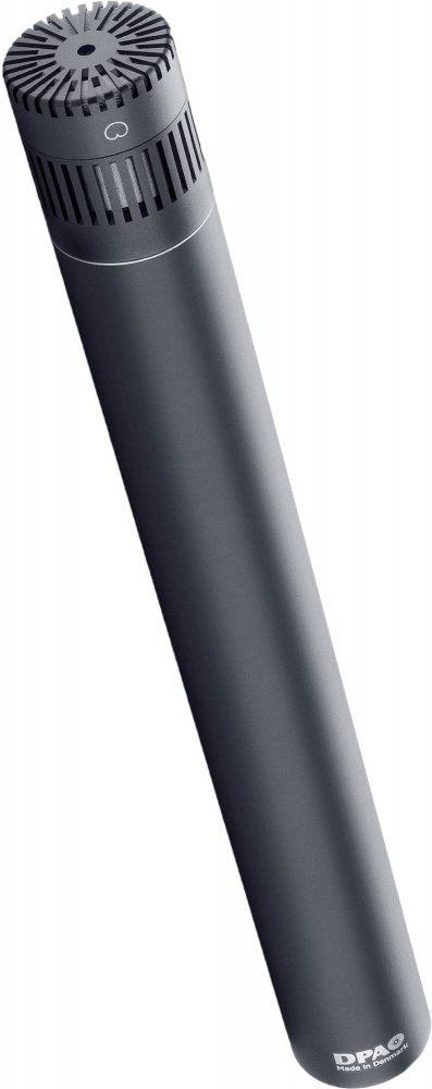 Black cylindrical microphone with vented top and DPA branding on the bottom end.