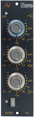 Front panel of a Neve 1073LB EQ module with three rotary knobs and one toggle switch.