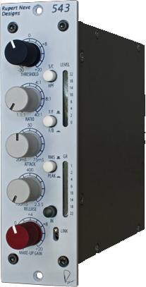 Studio audio processor module with multiple rotary knobs and a toggle switch on a metal panel.