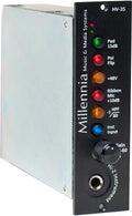 Front panel of a Millennia HV-35 audio preamp with control knob, indicator lights, and 1/4 inch instrument input jack.