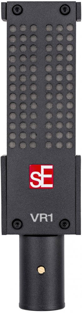 Black rectangular studio microphone with perforated grille, sE logo, and VR1 label.