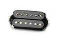 Black humbucker guitar pickup with dual rows of pole pieces and attached wire.