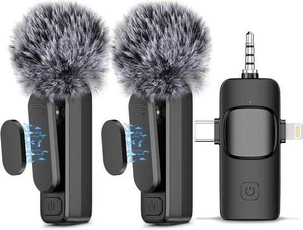 3 in 1 Wireless Lavalier Microphone for iPhone/iPad/Android/PC/Camera,Mini Mic with Noise Reduction, Mini Microphone for Video Vlog,Interviews,Live Streaming(Lightning/USB C/3.5mm Jack)