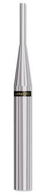 Silver metal microphone with a black band labeled earthworks QTC1 near the top