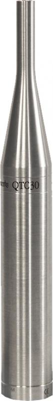 Silver cylindrical microphone with a tapered top and 3-pin XLR connector at the bottom.