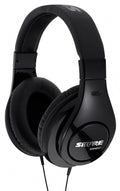Black over-ear wired headphones with cushioned ear pads and headband labeled SHURE SRH240.