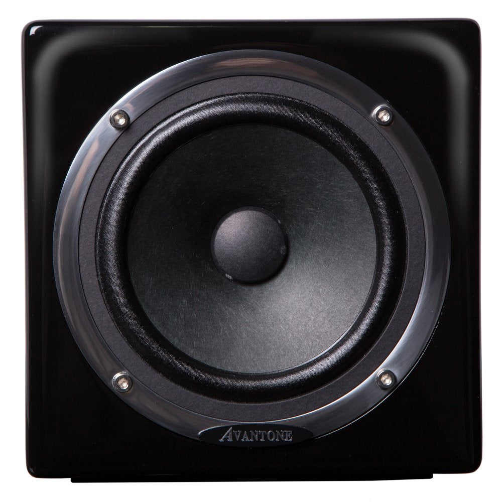 Front view of a black studio monitor speaker with a large round driver and Avantone branding.