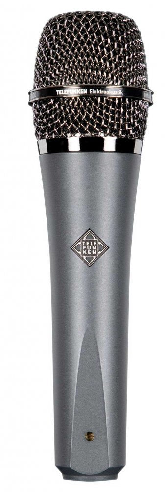 Handheld black and silver microphone with metal grille and TELEFUNKEN logo on the body.
